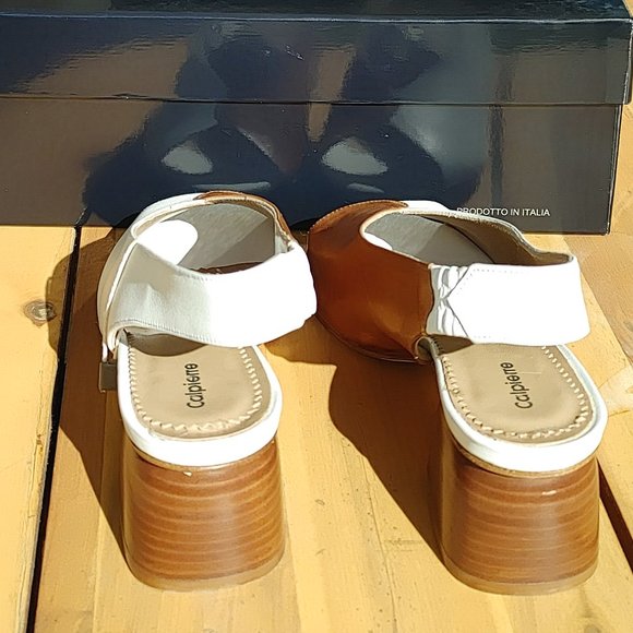 NIB Calpierre Italian Color Block Tan/White Slingback Pump Sandals. 37, 7 - Picture 6 of 7